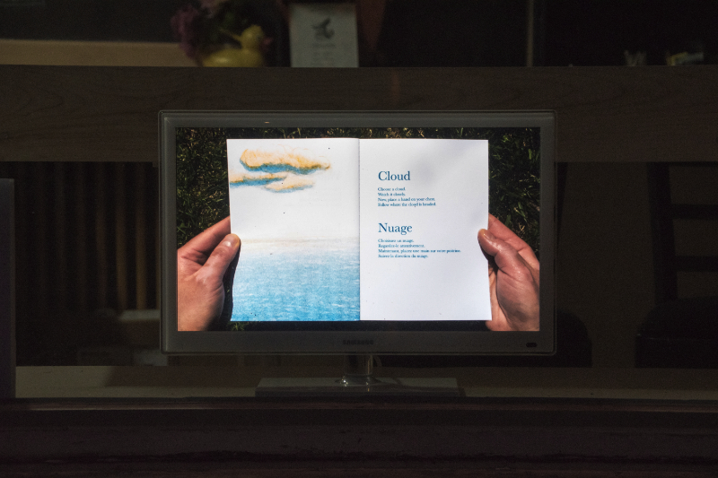 still frame of video of hands holding a booklet playing on a television